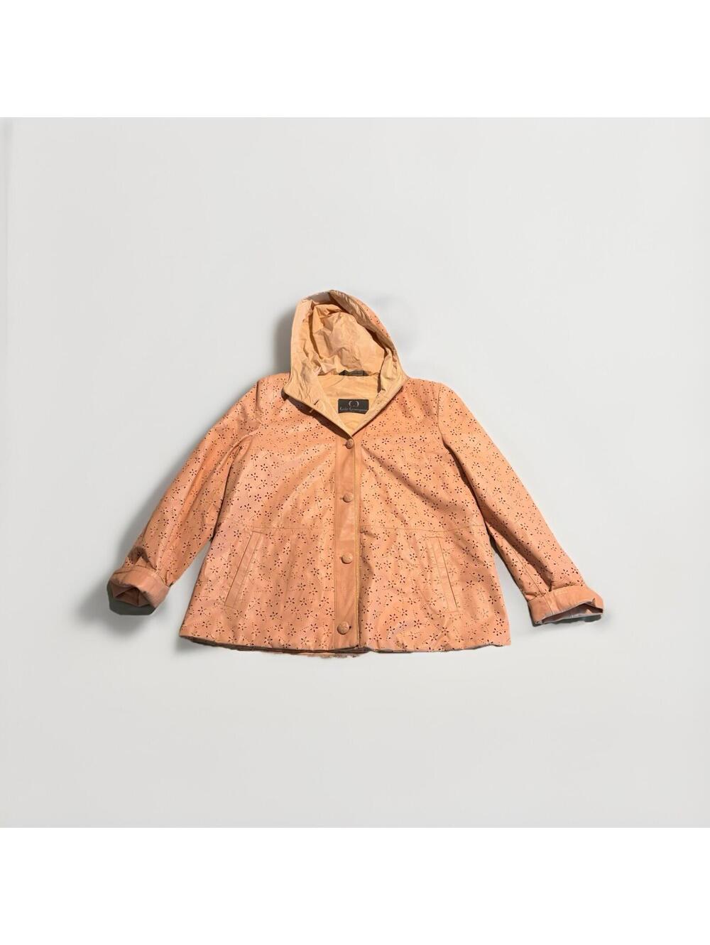 Carlo Carmagnini Women’s Peach Hooded Rain Jacket Made In Italy Size Large